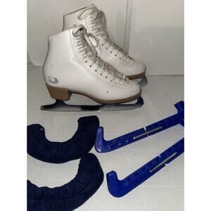 Womens Size 4.5 Riedell Figure Skates Leather MK Sheffield Blades with covers